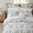 Levtex Home - Maileen Neutral Blue Quilt Set - King Quilt and Two King Shams - Floral - Taupe Blue and Cream - Quilt (106x92in.) and Shams (20x36in.) - Reversible - Cotton