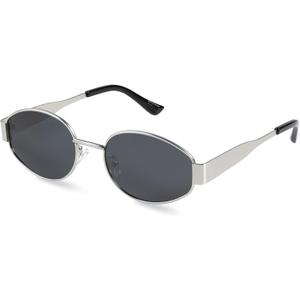 livho Retro Polarized Sunglasses - UV400 Protection, Oval Shape, Metal Frames - Matching Soft Case Inlcuded (Grey/Silver)