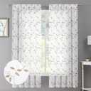 Tollpiz Taupe Leaf Sheer Curtain Leaves Embroidered Bedroom Curtains Rod Pocket Voile Window Treatments for Living Room, 38 x 63 inches Long, Set of 2 Panels