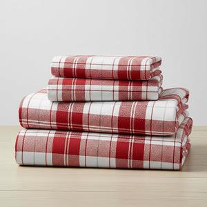 Mellanni Flannel Bed Sheet Set - 3 Piece Luxury 100% Heavyweight 180GSM Cotton - Cozy, Soft & Breathable - Deep Pockets with All-Around Elastic - Warm & Comfortable (Twin, Burgundy Plaid