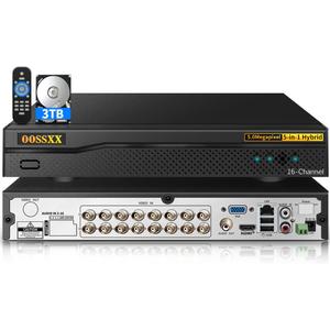 DVR 16-Channel Hybrid Capability 5-in-1 Digital Video Recorder 5.0MP HD Security DVR Recorder AHD/Analog/TVI/CVBS/IP Security Camera System Video Surveillance,Max to 6TB (3TB HDD Included)