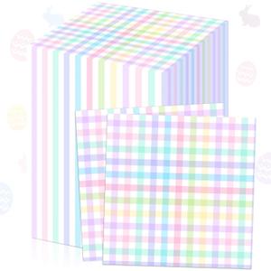 100 Pcs Colorful Square Paper Napkins Disposable Pastel Plaid Stripes Scallop Polka Dots Paper Napkins Cocktail Tableware Party Favors for Birthday wedding(Pink,Fresh Style)
