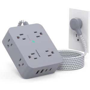 Power Strip with USB C Ports(2 USB C), HANYCONY 8 Outlets Surge Protector with 5 Ft Extension Cord, Flat Plug Wall Mount, Desk Charging Station for Home Office, ETL Listed Gray