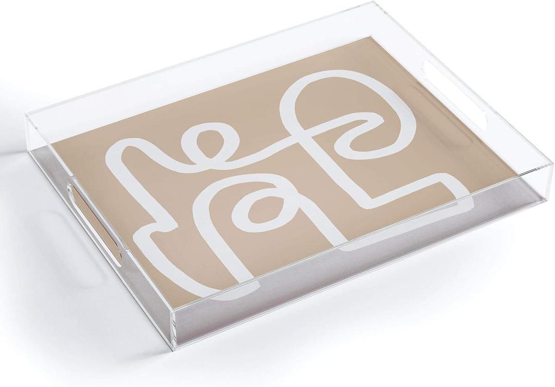 Society6 Molly Katz-Madfis Beige Squiggle Acrylic Tray, Medium