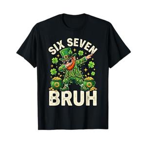Dabbing Leprechaun Six Seven Bruh St Patrick's Day Boy Girl T-Shirt XS