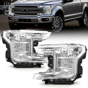 JFN Headlights Compatible with 2018-2020 Ford F-150 Driver and Passenger Side (Chrome Housing with Clear Reflector)