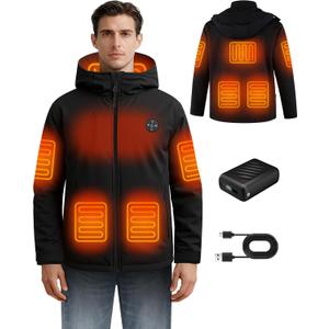 Mens Heated Jacket with App Control, 20000mAh Battery Pack, 8 Heating Zones Electric Heated Coat (Large)