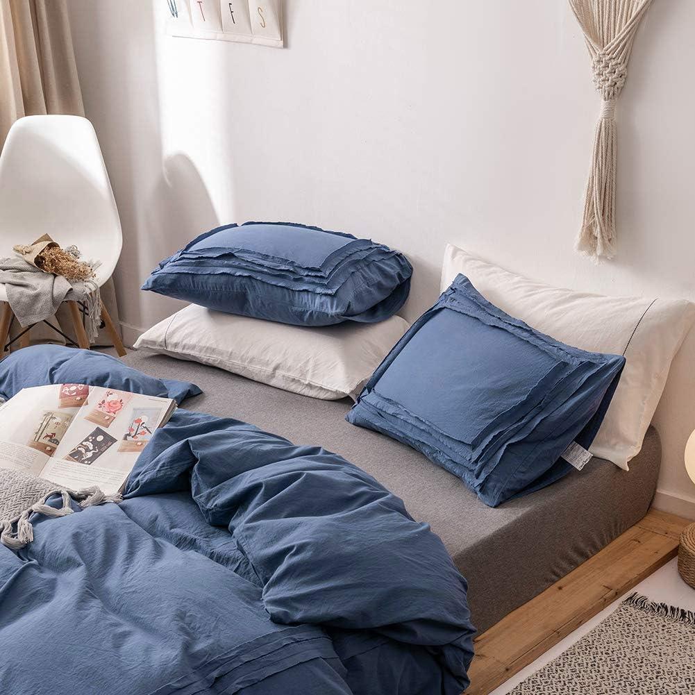 DREFEEL Natural Washed Cotton Duvet Cover King Size Navy Blue 3 Pieces Set 1 Comforter Cover 2 Pillowcases Super Soft Durable Hidden Zipper & Corner Ties Decorative Quilt Case