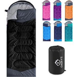 oaskys Camping Sleeping Bag - 3 Season Warm & Cool Weather - Summer Spring Fall Lightweight Waterproof for Adults Kids - Camping Gear Equipment, Traveling, and Outdoors (50-80F Everyday 3 Season - Black)
