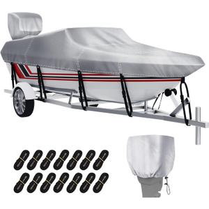 Heavy Duty 100% Waterproof Boat Cover - Fits V-Hull Boats 12-14 ft, Beam Width up to 68"