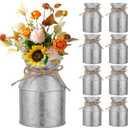 Galvanized Metal Flower Vase Set of 8-5.12 Inch Farmhouse Rustic Milk Can Jug Vase with Twine Bow, Floral Buckets for Wedding Table Centerpiece, Home Dining Room Decor (Rustic, 8)