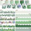Qilery 12 Rolls 394 ft Classroom Border for Bulletin Board Sets, Green Plants Combination Bulletin Board Border for Summer Back to School Classroom Office Chalkboard Whiteboard Poster Decor