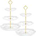Tatuo 2 Pcs 3 Tier Porcelain Cupcake Stand, Cup Cake Holder Tower, Pastry Serving Elegant Dessert White Ceramic Tiered Stand for Wedding, Birthday, Tea Party(Lace Round Shape)