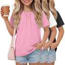 YooAurvox 3 Pack Girls' Pleated Summer T Shirts, 3-Color, 7-8 Years