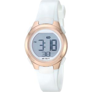 Amazon Essentials Women's Digital Chronograph Resin Strap Watch (White/Rose Gold)