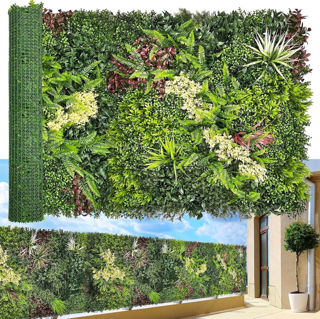 ODTORY Artificial 3D Hedge Grass Wall & Privacy Backdrop Screen, 40"x120" UV-Anti Faux Greenery Boxwood Ivy Panels, Realistic Fake Plants with Green Leaves for Fence Balcony Wedding Home Decor
