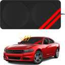 Windshield Sun Shade for Dodge Charger Challenger Durango Ram Accessories Universal Fit to All Dodge Cars Sunshade Foldable Sun Visor Protector Blocks UV Rays Keep Your Car Cooler (Red)