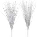 SLKING STORE SLK 16-Pack Artificial Glitter Berry Stem Ornaments, Christmas Decorative Glittery Twigs, Picks, Branches for Tree, Wreath, Small Vase, Halloween Party (Silver)