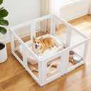 JEKO&JEKO Clear Acrylic Dog Playpen Indoor, Transparent Pet Play Pen for Puppies, Small Dogs, Cats & Rabbits, Easy Assemble Plastic Dog Fence, Easy to Clean (White, 8 Panels)