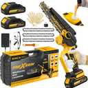 Mini Chainsaw, 6-Inch Electric Chainsaw Cordless, Upgraded 900W Brushless Portable Handheld Small Chain Saw with Auto Chain Regulator & Auto Oiler for Wood Cutting/TreeTrimming/Courtyard Garden (Yellow)