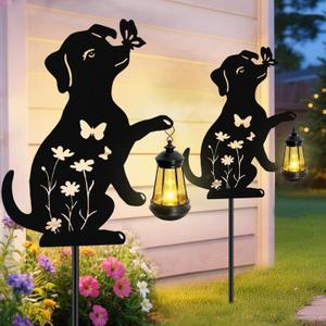 Solar Lights Outdoor,Metal Dog with Hanging Lantern Solar Lights