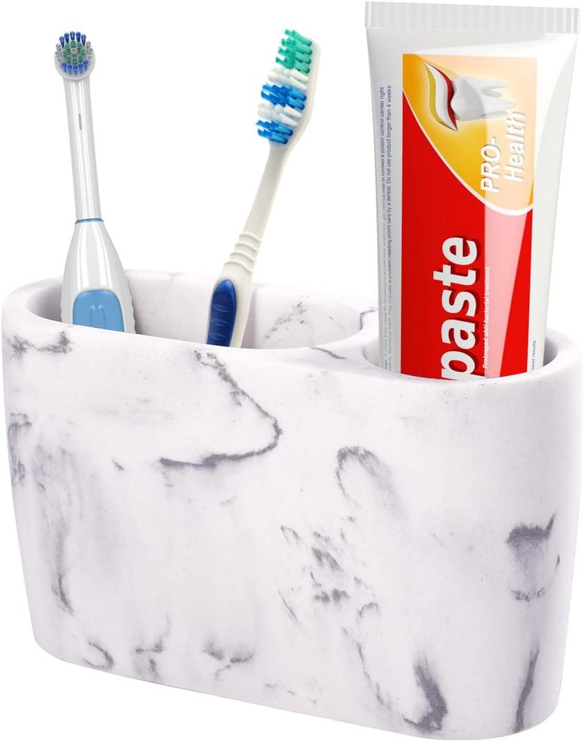Toothbrush Holder for Bathrooms Toothpaste Holder Stand Bathroom Organizer for Toothbrush Makeup Brushes Holder (1 Pack, Marble3)