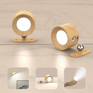 AKSDA Battery Operated Wall Sconces Set of 2, Magnetic Cordless LED Wall Lights with 3 Color Temp & Dimmable Touch Control, 360 Rotating Rechargeable Wall Lamp, Reading Light for Bedroom & Bedside