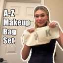 A-Z BAG 2pcs Personalised Makeup Bag Set, Canvas Cosmetic Bag with Rhinestone Initial, Birthday Gifts for Women (H, Beige)