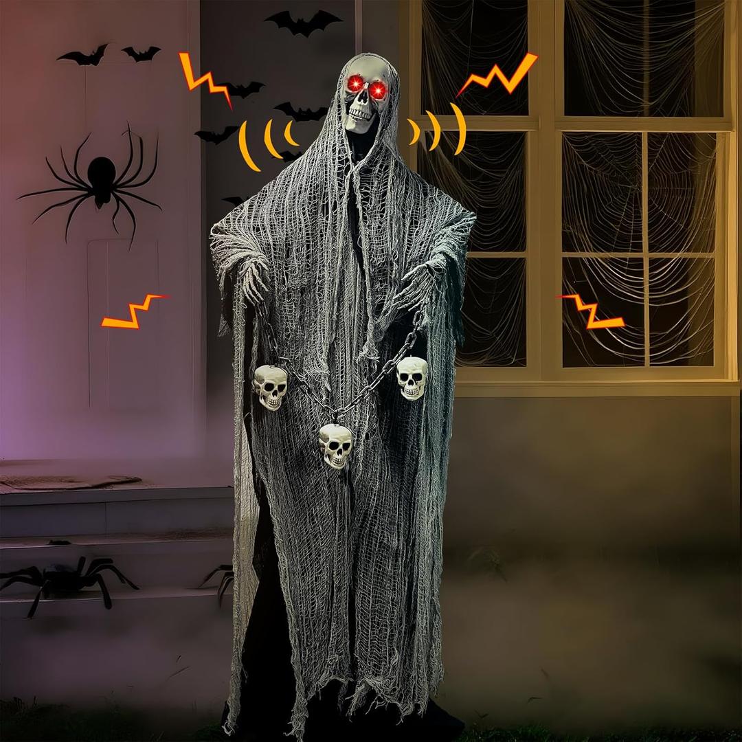 Outdoor Halloween Decorations, 71" Halloween Animatronics Decor Led Light Eyes Sound&Touch Activated Scary Haunted House Decor with Spooky Sound Adjustable Arm for Party Yard Lawn Outdoor Indoor