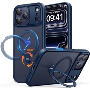 for iPhone 17 Pro Case: with 360 Spin Magnetic Stand, Camera Control Button, Fit for MagSafe, Military Drop Protection, Protective Slim Phone Cover for 17Pro with Ring Kickstand, 6.3", Blue