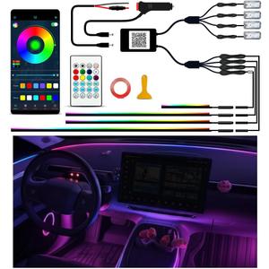 Ambient Lighting Car Led Lights Interior Kit, 4 in 1 Acrylic Led Lights for Car Center Console Dashboard,DC 12V APP Remote Control DIY Fiber Optic Music Sync RGB Neon Strip with Footwell Lighting