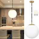 KoKo&Yukina 13.7" Gold Globe Pendant Light Mid Century Pendant Light Milk Glass Pendant Lights Kitchen Island Adjustable Hanging Light Fixture for Dining Room Bedroom Kitchen Islan (Opal & Brass)
