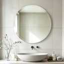 24 Inch Frameless Round Bathroom Mirror, Silver Beveled Edge Wall Mirror