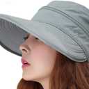 Women 2 in 1 Floppy Beach Sun Hat Golf Cap Removable Top Cover Big Brim Visor (One Size, Grey)