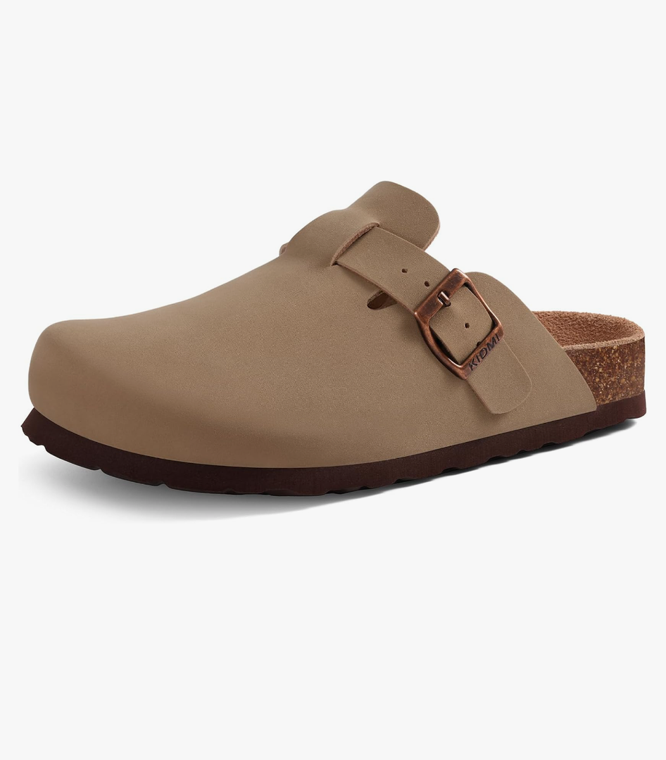 KIDMI Women's Cork Footbed Clogs Leather Mules Comfort Potato Shoes with Arch Support, Size 37
