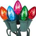 C7 Christmas Lights Outdoor, 25Ft Vintage Christmas String Lights with 27 Multicolor Clear Bulbs, Hanging Christmas Decorations Lights for Xmas Tree Roofline House Garden Patio Yard-Green