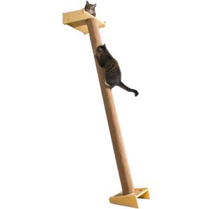 SHENGOCASE Modern 78.7“ Tall Leaning Cat Tree Tower Scratching Post Pillar with Bed Perch, Climbing Pole for Wall and Window, Wall Mounted Shelves