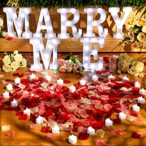 Hortsun Marry Me Light up Letters Proposal Decorations Will You Marry Me Sign Rose Petals 24 LED Candles Romantic Night Light for Proposal Engagement Wedding Anniversary Valentine's Day(Colorful)
