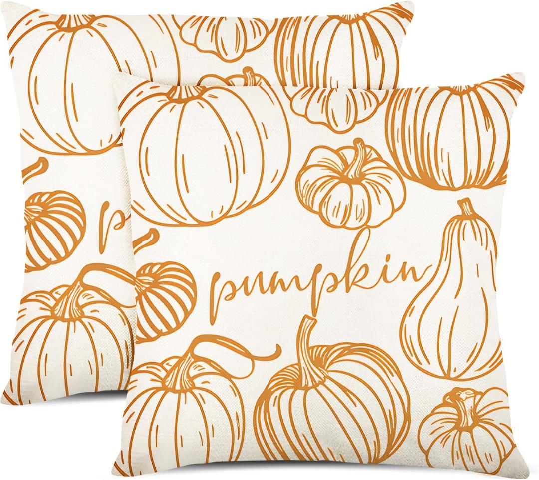 DUZXLCQ Fall Pillow Covers 18x18 inch Set of 2 White Pumpkins Thanksgiving Autumn Fall Decorative Throw Pillow Covers Farmhouse Decor Cushion Case Harvest Decorations for Couch Sofa Bed Home Outdoor