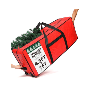 HOMEST Christmas Tree Storage Bag, Fits for 7.5-9 ft Xmas Artificials, Zippered Bag with Reinforced Carrying Handles and Wheels, Red (Bag Only)