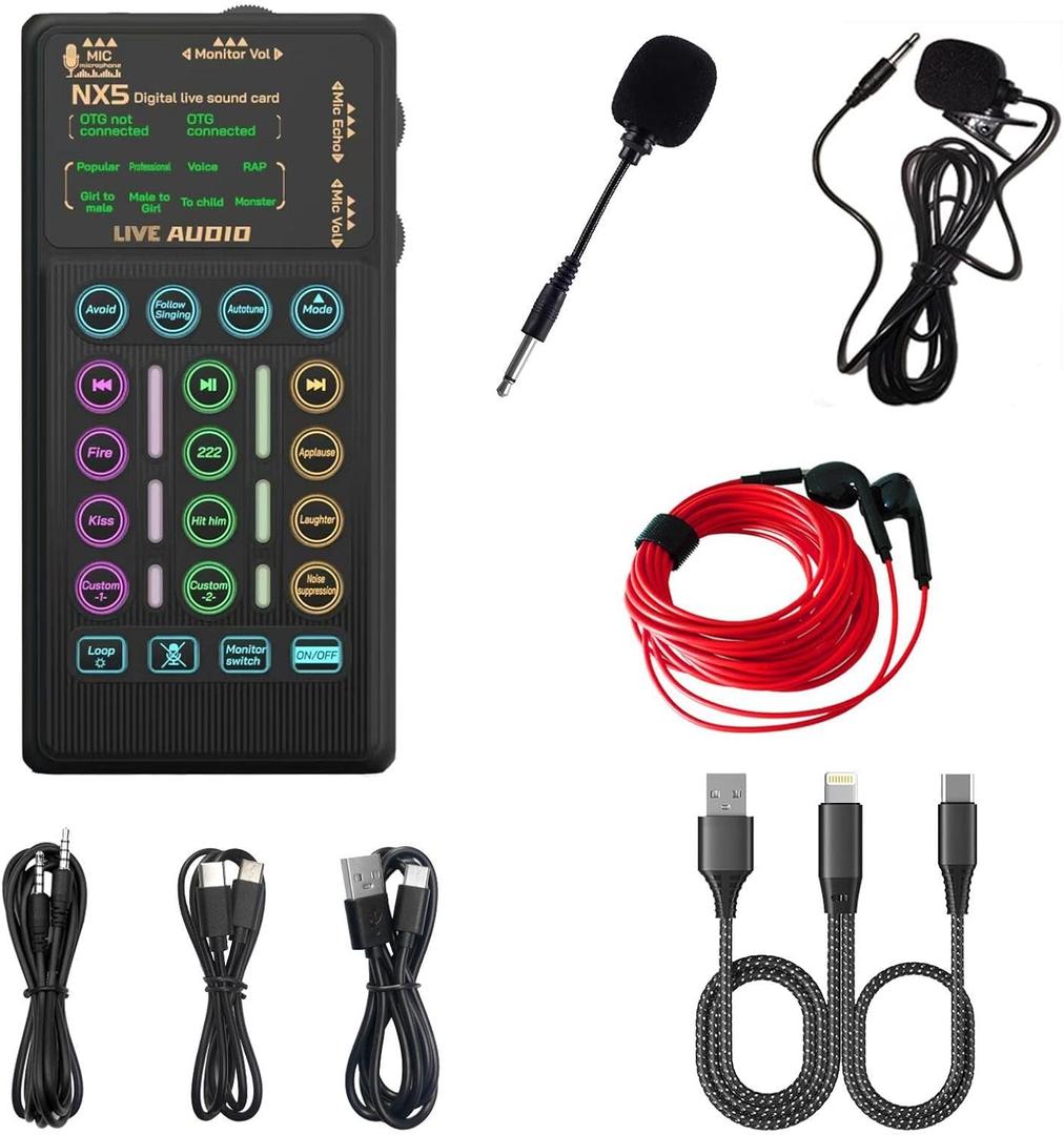 Portable Handheld Sound Card Set for Podacsting, Broadcasting, Living, Singing, Recording, Gaming with Families, Friends, Gift