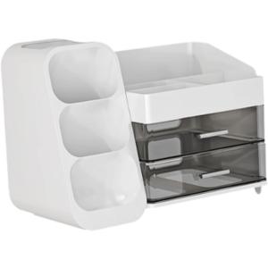 Desk Organizer with Drawers Cosmetic Storage Unit Dustproof Makeup Storage Organizer Cosmetic Organiser Case for Office Desk, White