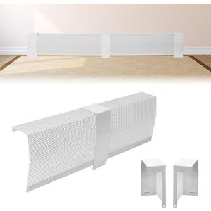 Gekufa 4FT(2FT + 2FT) Baseboard Heater Cover Set with Left & Right Endcaps, Galvanized Steel Slip-On Replacement Panels for Hydronic Water Systems, DIY Trim-to-Fit 4FT Baseboard Cover(White)