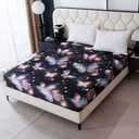Bedding Fitted Sheet with Deep Pocket,3D Pattern Printed Fabric Bed Sheets (Black Butterfly,Twin)