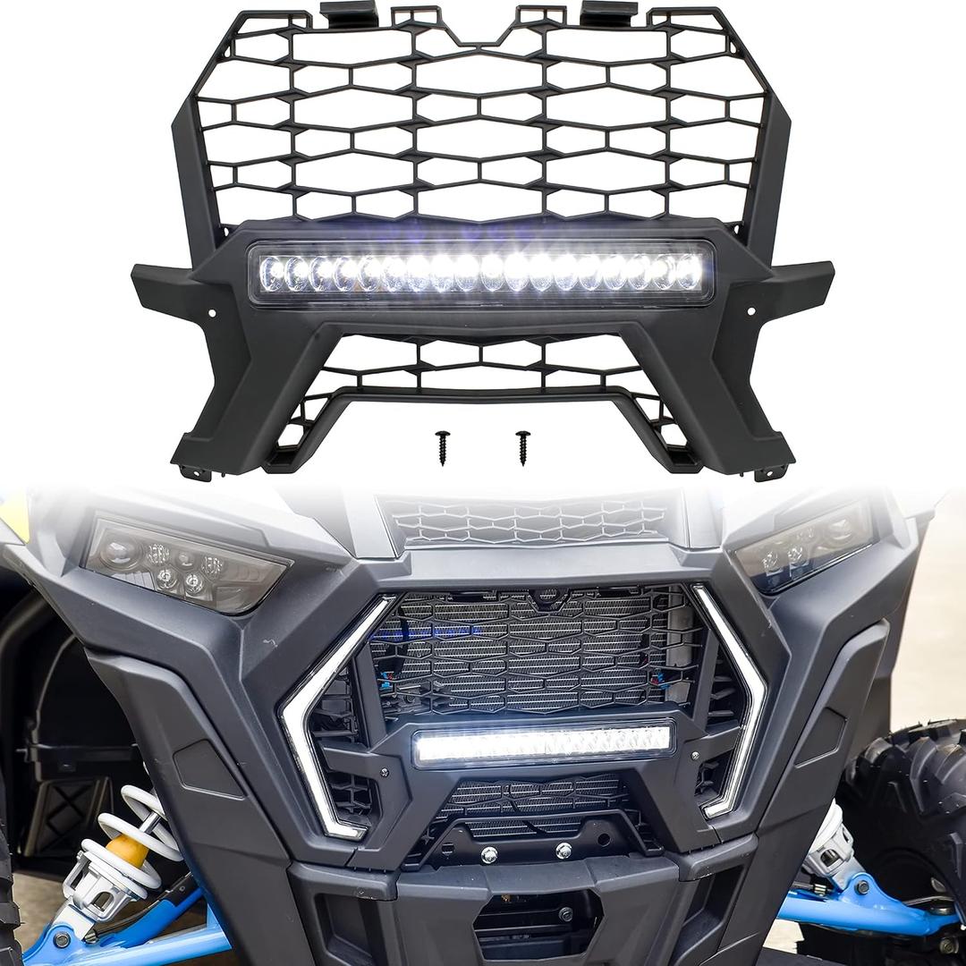 SAUTVS Front Mesh Grill with Light for RZR XP, Waterproof Black Mesh Grille with LED Light Bar for Polaris RZR XP 1000 XP4 Turbo 2019 2020 2021 2022 2023 Accessories (Compatible with Fang Lights)