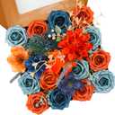 Floweroyal Artificial Flowers Combo Orange Flowers Mix Silk Flowers Dahlia Roses with Stems for DIY Wedding Bridal Bouquets, Baby Shower, Floral Arrangement, Table Centerpieces, Home Decorations. (Autumn Orange & Blue)