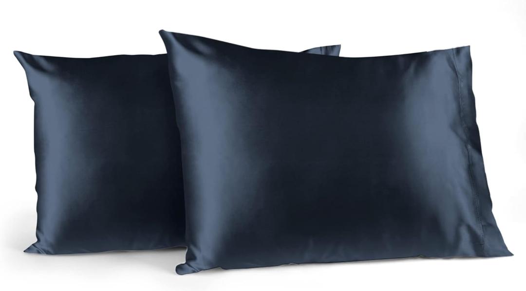 Ahmedani Linen Dark Gray Satin Pillowcase for Hair and Skin, Standard Satin Pillows Set of 2 with Envelope Closure Castlerock Gray 20x26 inches