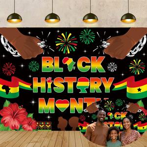 Black History Month Backdrop 6x4FT African American Black History Month Photography Background Festival Party Decorations Supplies Photo Props (6x4FT: 72x48 inch)