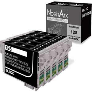 NoahArk 5 Packs T125 Remanufactured Ink Cartridge Replacement for Epson 125 use for Epson Stylus NX125 NX127 NX230 NX420 NX530 NX625 Workforce 320 323 325 520 Printer (5 Black)