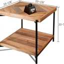 CONSDAN StoneCreek End Table 23 inch, Solid Fir Wood Side Table with Metal Frame, 2-Tier Storage Shelf, Square Nightstand for Living Room, Bedroom & Office, Rustic Style, 23 inches x 23 inches x 22.83 inches